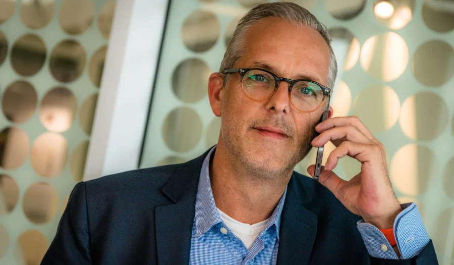 business man in financial services talking on mobile phone